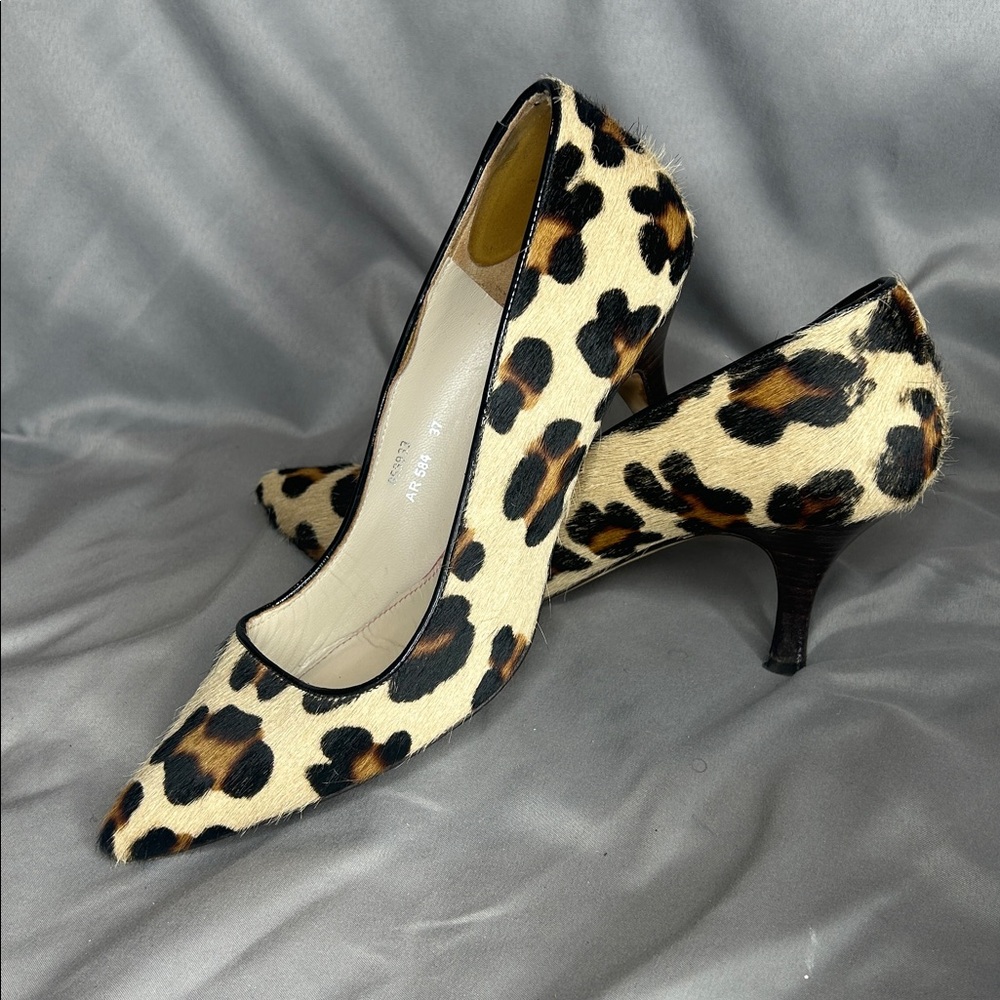 Boden Leopard Calf Hair Pointed Toe Pumps Heels 37 / 7